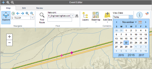 Use the calendar widget to choose a new temporal view date.